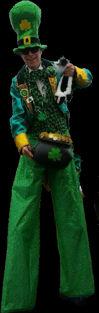 Tallest Leprechaun- professional Stilt Walker vareity entertainer for all ages. Irish St Patrick's Day performer